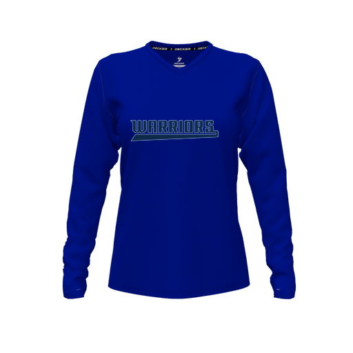 [CUS-DFW-TEES-CMF-VNK-LSL-RYL-FYXS-LOGO1] Decker Comfort T-Shirt (Female Youth XS, Royal, V Neck, Logo 1, Long Sleeve)