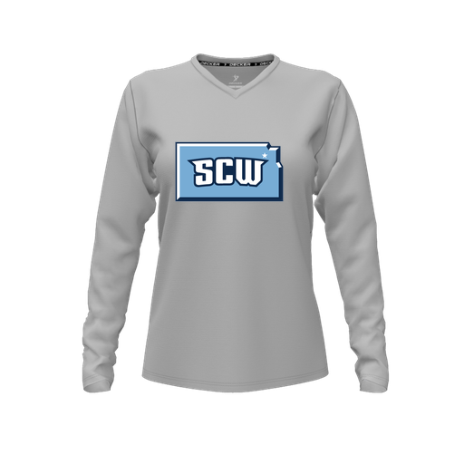 [FTLVCFGY-FYXS-LOGO3] Decker Comfort T-Shirt (Female Youth XS, Gray, V Neck, Logo 3, Long Sleeve)