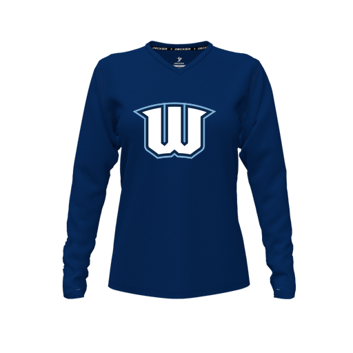 [FTLVPTNV-FYXS-LOGO2] Decker Performance T-Shirt (Female Youth XS, Navy, V Neck, Logo 2, Long Sleeve)